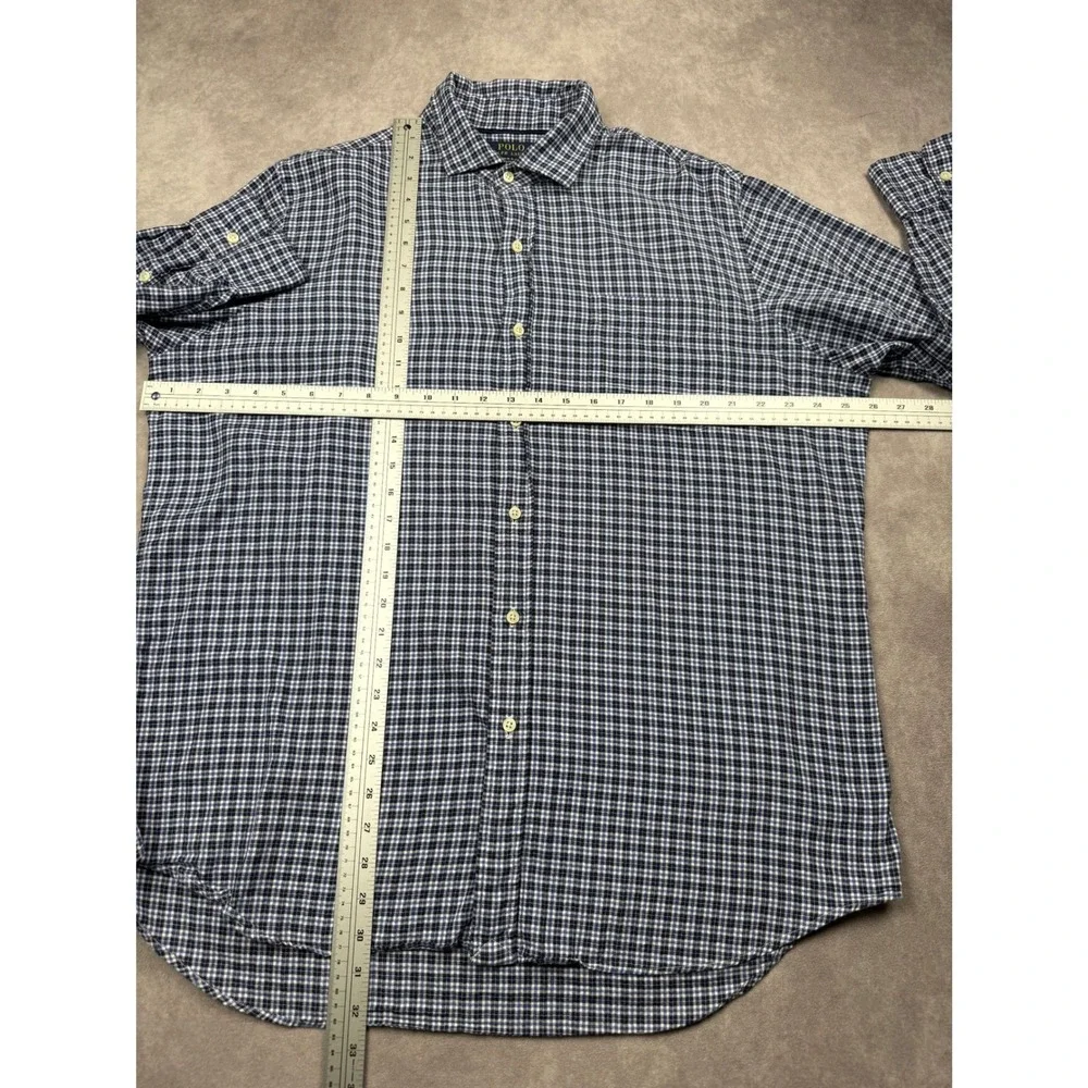 Polo Ralph Lauren Mens XL Classic Fit Plaid Button Shirt Navy Blue White Classic